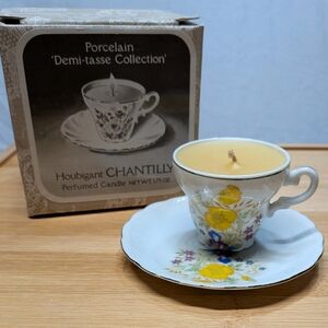 Vintage Houbigant Chantilly Perfume Flower Porcelain Candle Cup and Saucer
